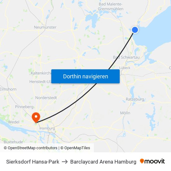 Sierksdorf Hansa-Park to Barclaycard Arena Hamburg map