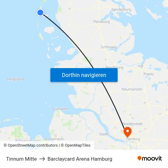 Tinnum Mitte to Barclaycard Arena Hamburg map