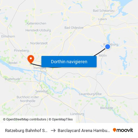 Ratzeburg Bahnhof Sev to Barclaycard Arena Hamburg map