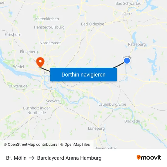 Bf. Mölln to Barclaycard Arena Hamburg map
