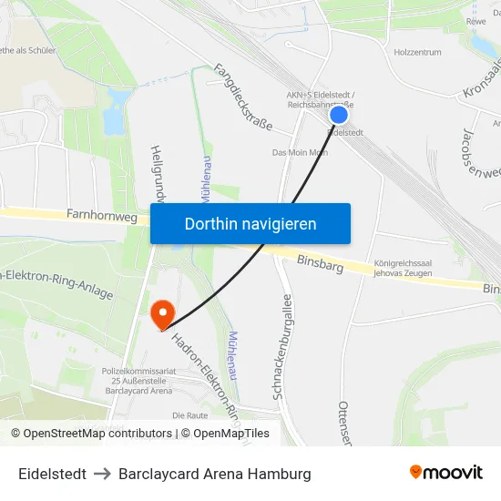 Eidelstedt to Barclaycard Arena Hamburg map