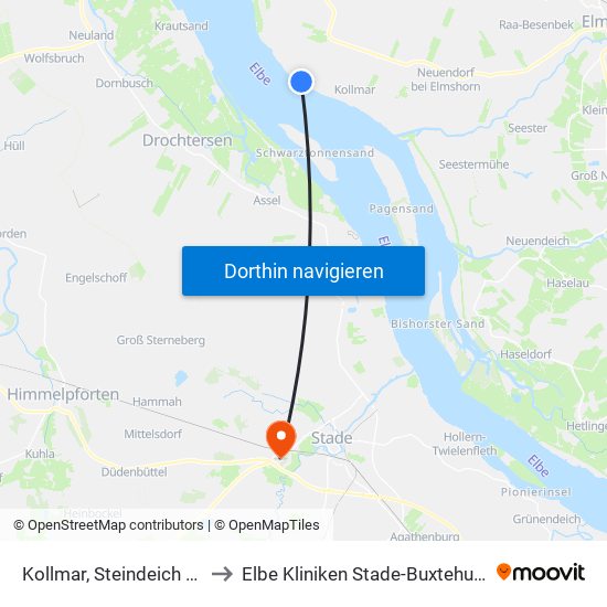 Kollmar, Steindeich 73 to Elbe Kliniken Stade-Buxtehude map