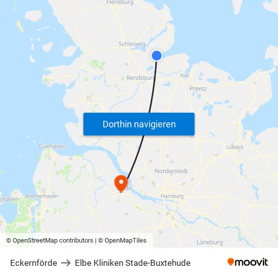 Eckernförde to Elbe Kliniken Stade-Buxtehude map