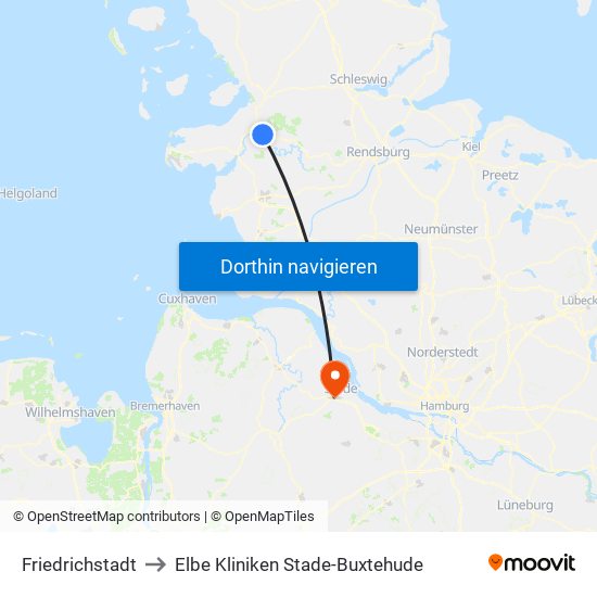Friedrichstadt to Elbe Kliniken Stade-Buxtehude map