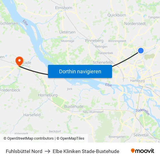 Fuhlsbüttel Nord to Elbe Kliniken Stade-Buxtehude map