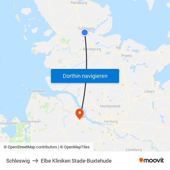 Schleswig to Elbe Kliniken Stade-Buxtehude map