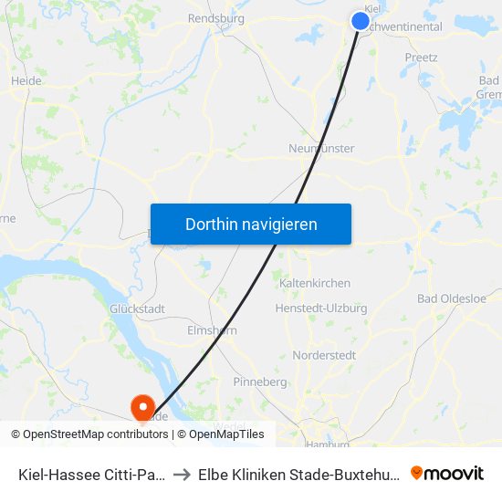 Kiel-Hassee Citti-Park to Elbe Kliniken Stade-Buxtehude map