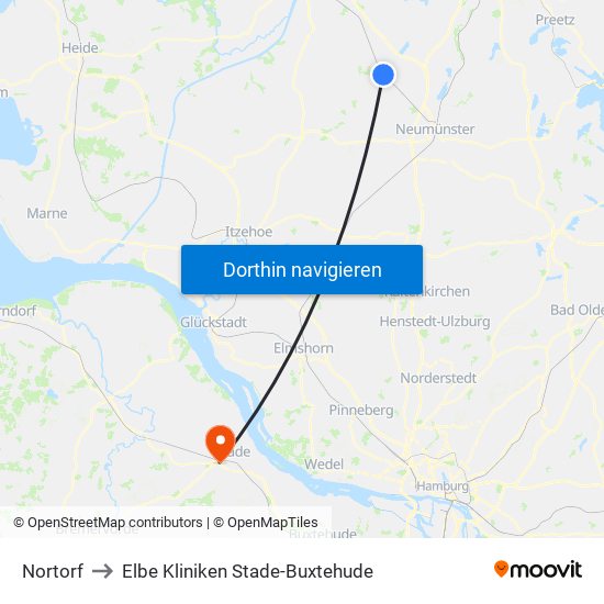 Nortorf to Elbe Kliniken Stade-Buxtehude map