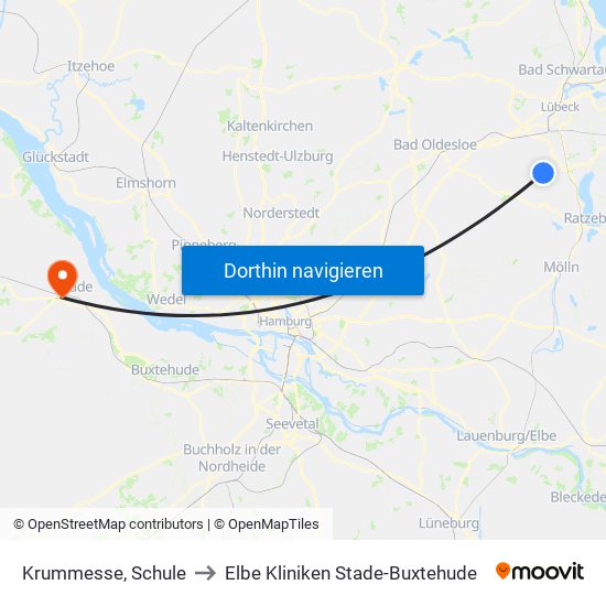 Krummesse, Schule to Elbe Kliniken Stade-Buxtehude map