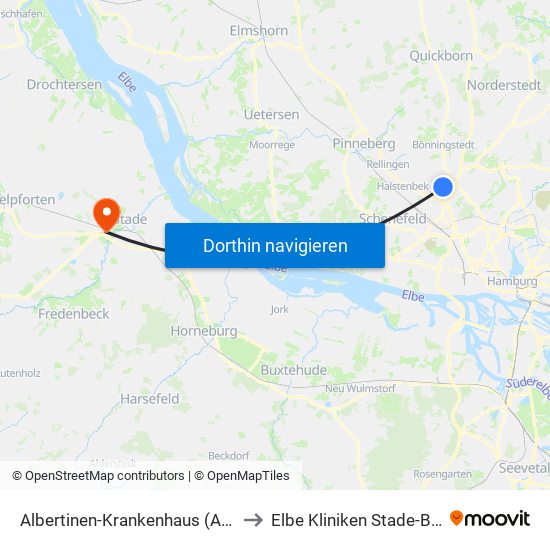 Albertinen-Krankenhaus (A Schnelsen) to Elbe Kliniken Stade-Buxtehude map