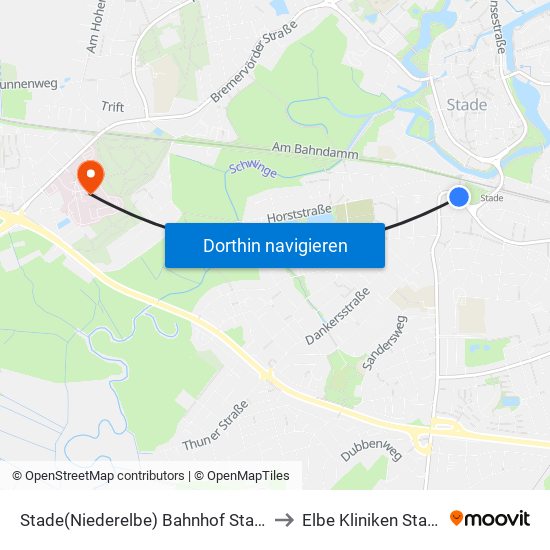 Stade(Niederelbe) Bahnhof Stade/Harsefelder Straße to Elbe Kliniken Stade-Buxtehude map