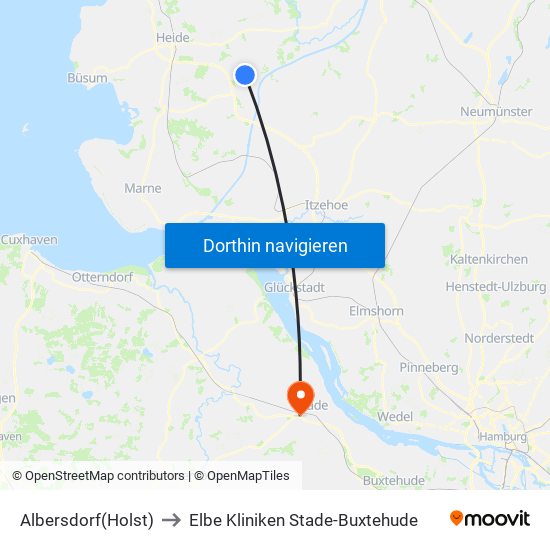 Albersdorf(Holst) to Elbe Kliniken Stade-Buxtehude map