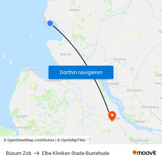 Büsum Zob to Elbe Kliniken Stade-Buxtehude map