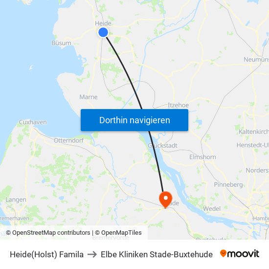 Heide(Holst) Famila to Elbe Kliniken Stade-Buxtehude map