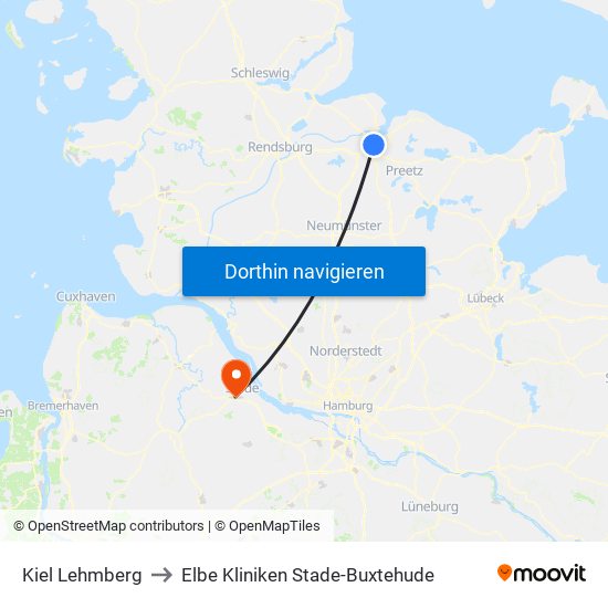 Kiel Lehmberg to Elbe Kliniken Stade-Buxtehude map