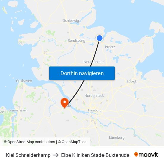 Kiel Schneiderkamp to Elbe Kliniken Stade-Buxtehude map