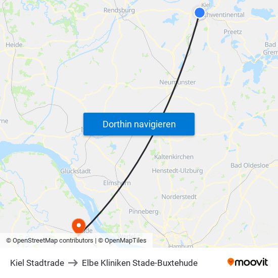 Kiel Stadtrade to Elbe Kliniken Stade-Buxtehude map