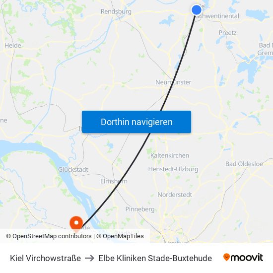 Kiel Virchowstraße to Elbe Kliniken Stade-Buxtehude map