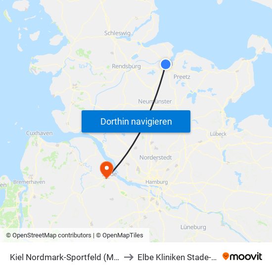 Kiel Nordmark-Sportfeld (Mare-Klinikum) to Elbe Kliniken Stade-Buxtehude map