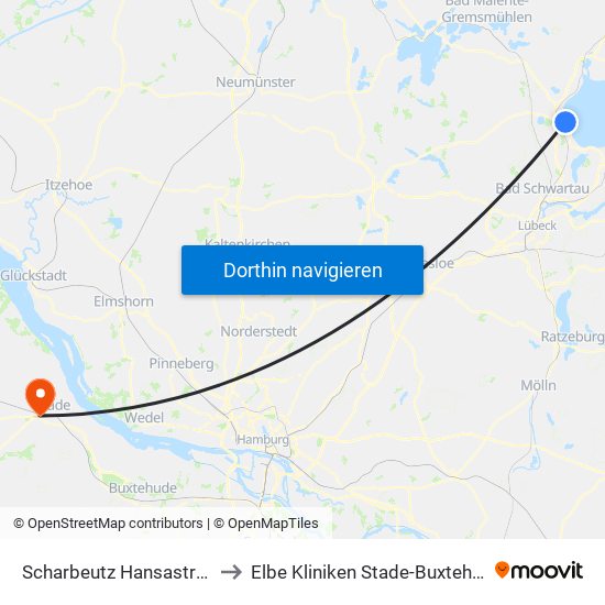 Scharbeutz Hansastraße to Elbe Kliniken Stade-Buxtehude map