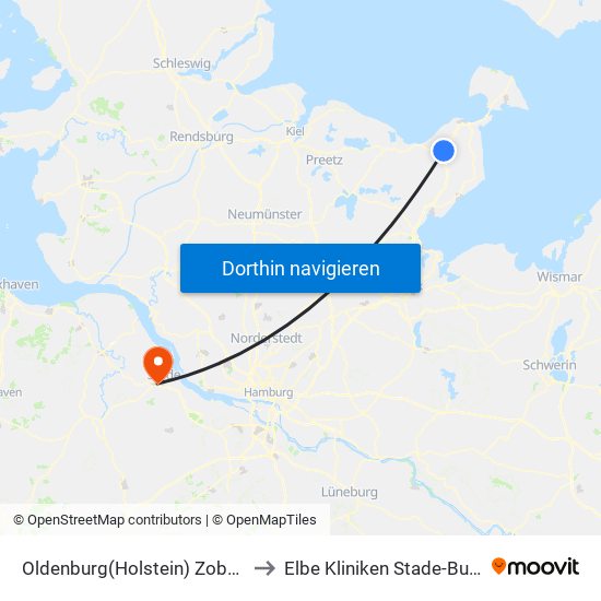 Oldenburg(Holstein) Zob/Bahnhof to Elbe Kliniken Stade-Buxtehude map