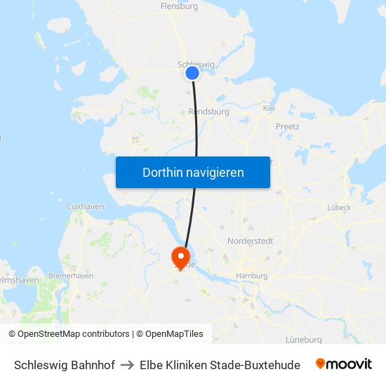 Schleswig Bahnhof to Elbe Kliniken Stade-Buxtehude map