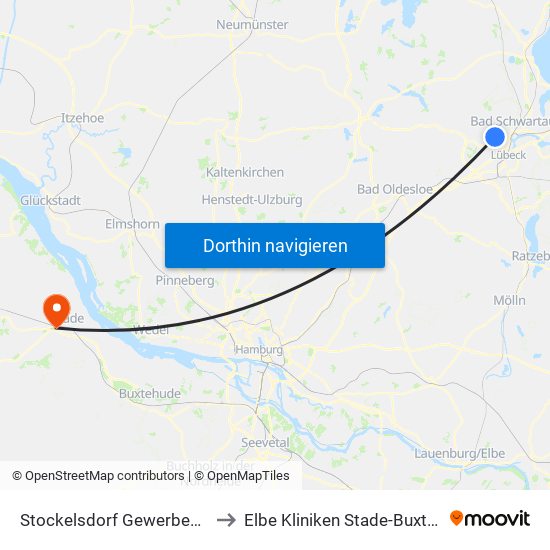 Stockelsdorf Gewerbegebiet to Elbe Kliniken Stade-Buxtehude map