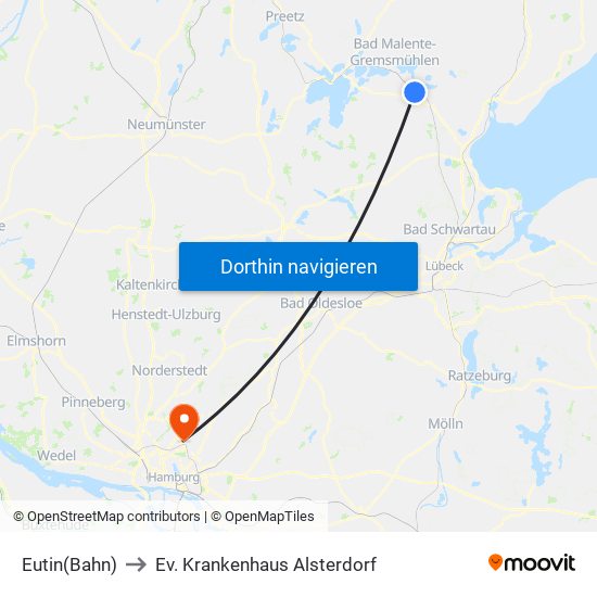 Eutin(Bahn) to Ev. Krankenhaus Alsterdorf map