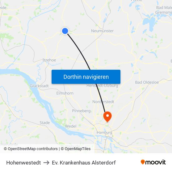 Hohenwestedt to Ev. Krankenhaus Alsterdorf map