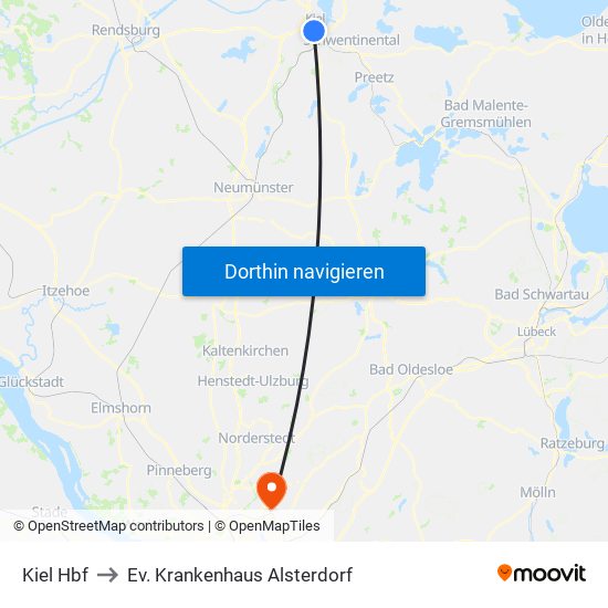 Kiel Hbf to Ev. Krankenhaus Alsterdorf map