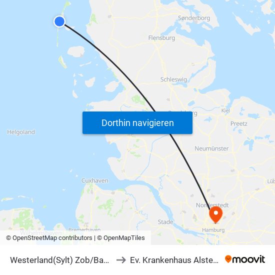 Westerland(Sylt) Zob/Bahnhof to Ev. Krankenhaus Alsterdorf map