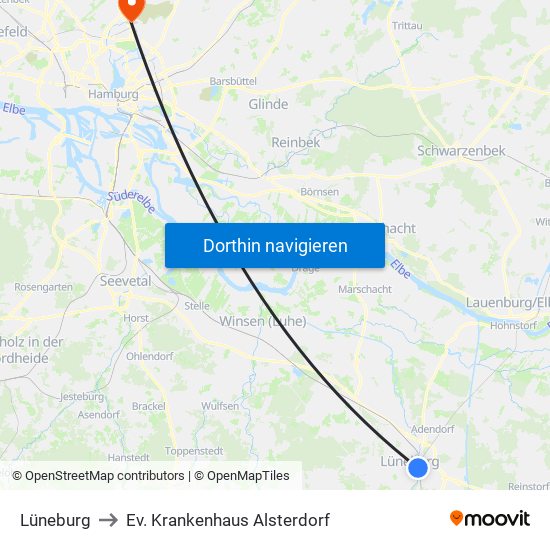 Lüneburg to Ev. Krankenhaus Alsterdorf map