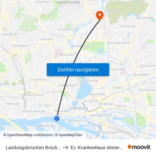 Landungsbrücken Brücke 1 to Ev. Krankenhaus Alsterdorf map