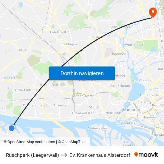 Rüschpark (Leegerwall) to Ev. Krankenhaus Alsterdorf map