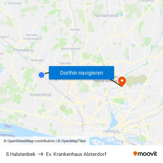 S Halstenbek to Ev. Krankenhaus Alsterdorf map