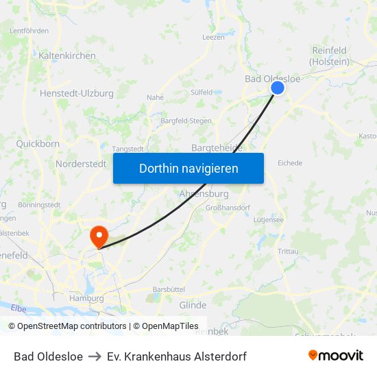 Bad Oldesloe to Ev. Krankenhaus Alsterdorf map