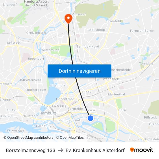 Borstelmannsweg 133 to Ev. Krankenhaus Alsterdorf map