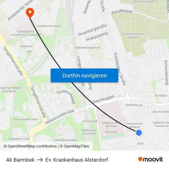 Ak Barmbek to Ev. Krankenhaus Alsterdorf map