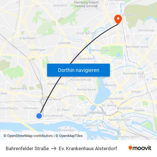Bahrenfelder Straße to Ev. Krankenhaus Alsterdorf map