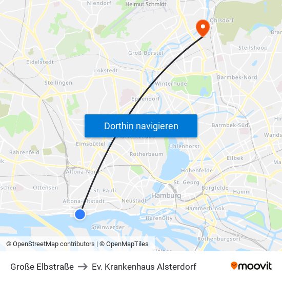 Große Elbstraße to Ev. Krankenhaus Alsterdorf map