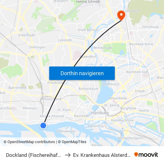 Dockland (Fischereihafen) to Ev. Krankenhaus Alsterdorf map