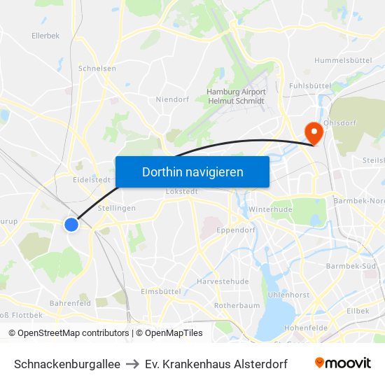 Schnackenburgallee to Ev. Krankenhaus Alsterdorf map