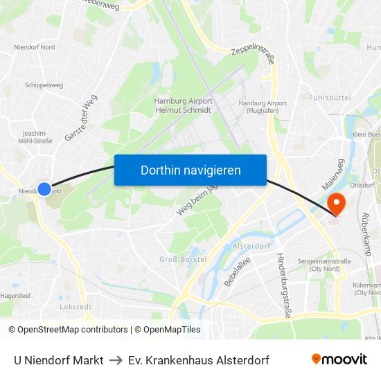 U Niendorf Markt to Ev. Krankenhaus Alsterdorf map