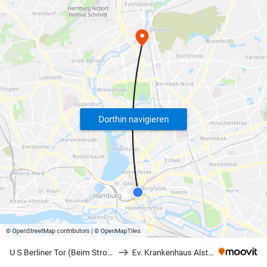 U S Berliner Tor (Beim Strohhause) to Ev. Krankenhaus Alsterdorf map