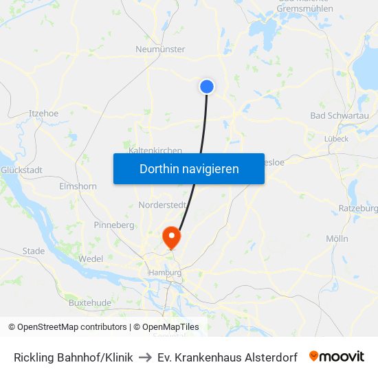 Rickling Bahnhof/Klinik to Ev. Krankenhaus Alsterdorf map