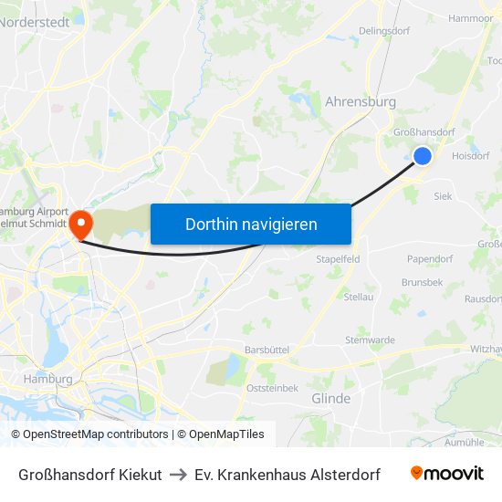 Großhansdorf Kiekut to Ev. Krankenhaus Alsterdorf map