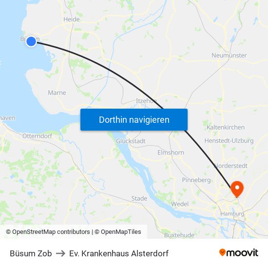 Büsum Zob to Ev. Krankenhaus Alsterdorf map