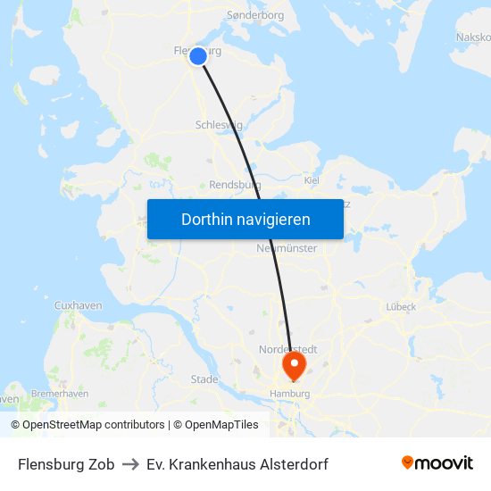 Flensburg Zob to Ev. Krankenhaus Alsterdorf map