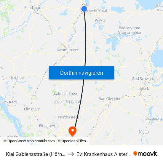 Kiel Gablenzstraße (Hörnbad) to Ev. Krankenhaus Alsterdorf map