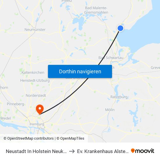 Neustadt In Holstein Neukoppel to Ev. Krankenhaus Alsterdorf map